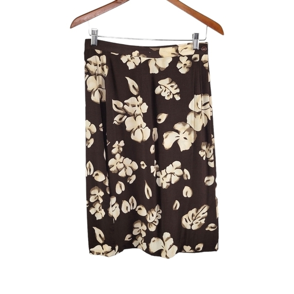 Vintage Sassco Brown Floral A-Line Knee Length Wrap Skirt Women's 10- 28" Waist - Picture 1 of 10